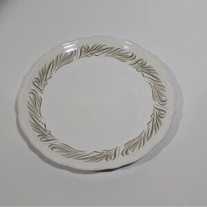 Syracuse China Syralite Round Serving Plate Art Deco Green Tan Leaf Design